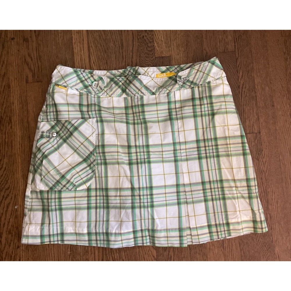 Lole Womens Green White Plaid Mini Skirt Cargo Pocket Active Casual Skort
